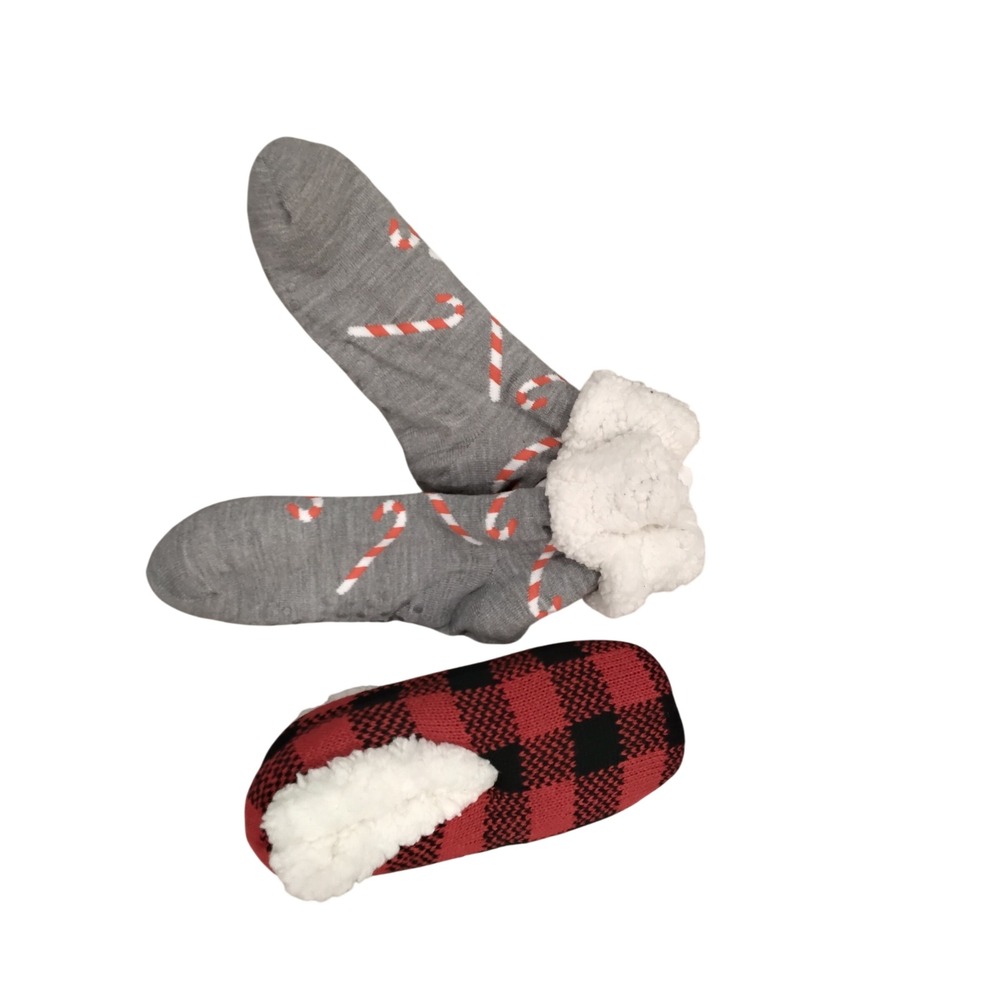 Mixit Old Navy Womens Sherpa Slipper Socks Bundle Buffalo Plaid Candy Cane NWT